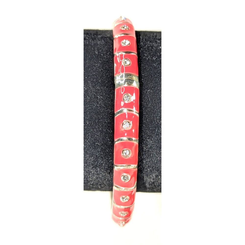 Salmon Enamel Rhinestone Accent Clamper Bracelet 7 1/4